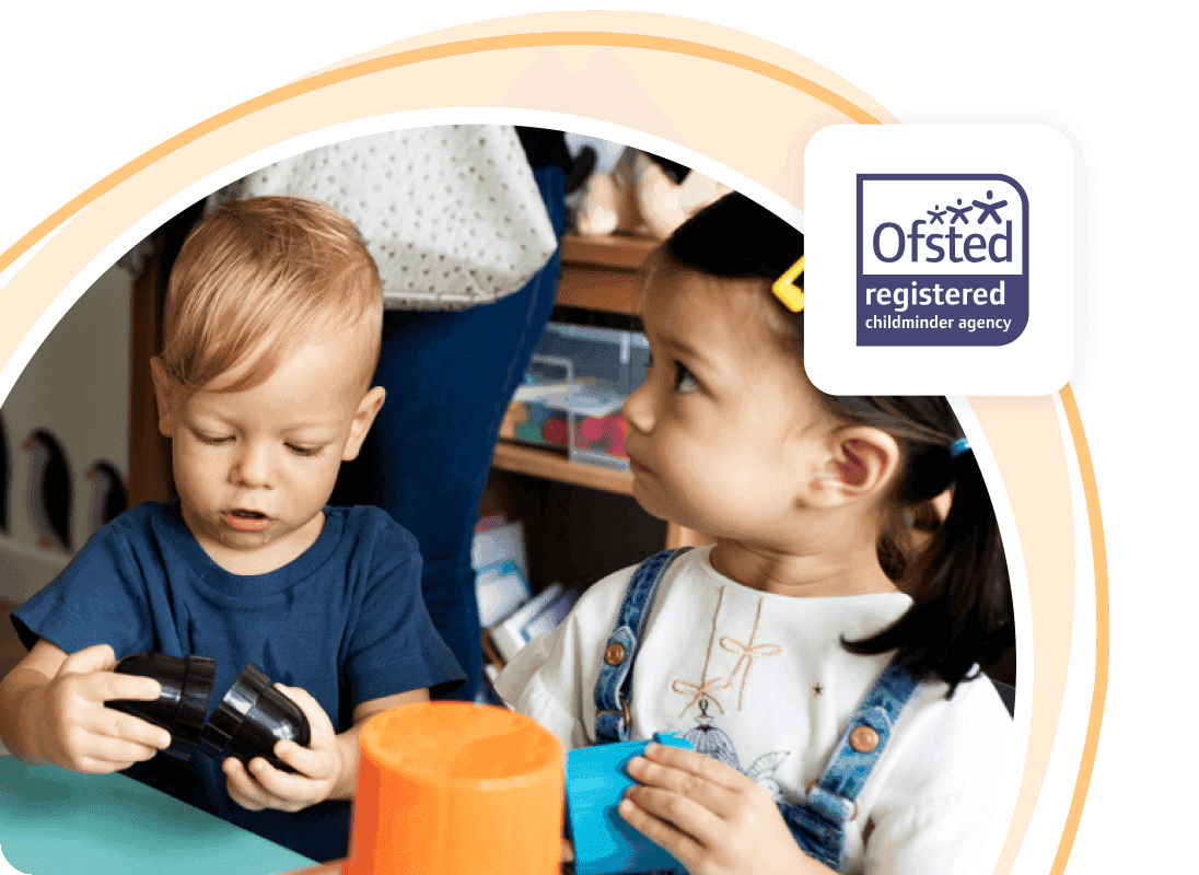 Children playing and Ofsted Registered Logo