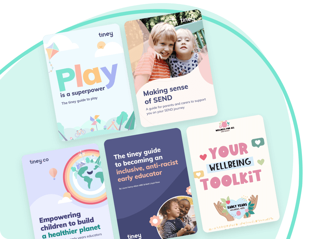 A picture of covers of various tiney guides for childminder development